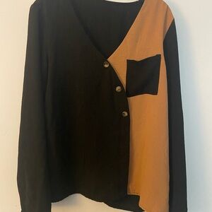 Black and Brown Button-Up Blouse